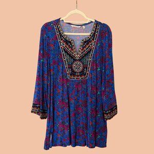 Soft Surroundings Tamuri Tunic Top Jersey Knit Beaded Embroidered Size X-Large